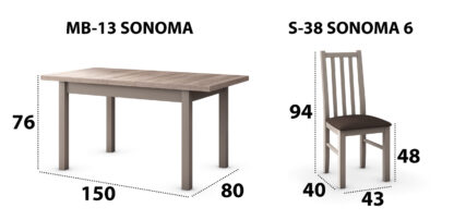 Set masa extensibila 120x150cm cu 4 scaune tapitate, MB-13 Max5 si S-38 Boss10 S6, sonoma, lemn masiv de fag, stofa - imagine 7