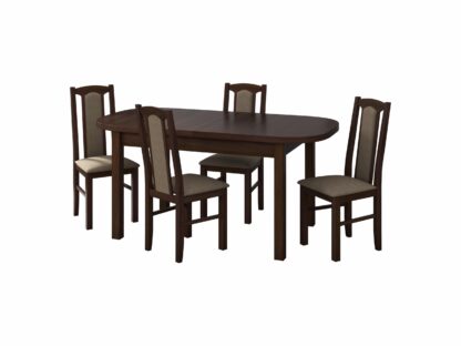 Set masa extensibila 160x200cm cu 4 scaune tapitate, MB-12 Venus1 si S-37 Boss7 30B, Nuc, Lemn masiv de fag, Stofa - imagine 2