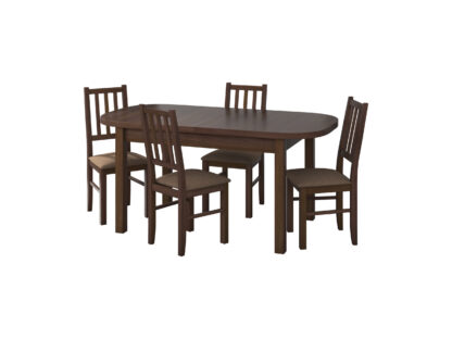 Set masa extensibila 160x200cm cu 4 scaune tapitate, MB-12 Venus1 si S-38 Boss4 O15, nuc, lemn masiv de fag, stofa - imagine 2
