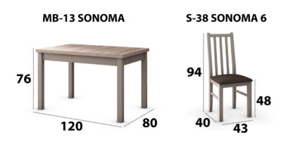 Set masa extensibila 120x150cm cu 4 scaune tapitate, MB-13 Max5 si S-38 Boss10 S6, sonoma, lemn masiv de fag, stofa - imagine 6