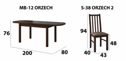 Set masa extensibila 160x200cm cu 6 scaune tapitate, MB-12 Venus1 si S-38 Boss10 O2, nuc, lemn masiv de fag, stofa - imagine 7