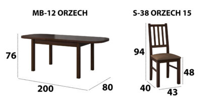 Set masa extensibila 160x200cm cu 6 scaune tapitate, MB-12 Venus1 si S-38 Boss4 O15, nuc, lemn masiv de fag, stofa - imagine 6