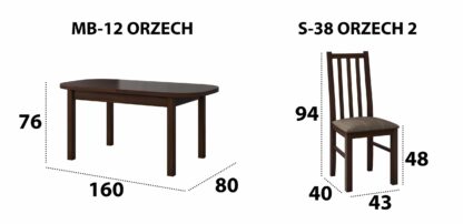 Set masa extensibila 160x200cm cu 6 scaune tapitate, MB-12 Venus1 si S-38 Boss10 O2, nuc, lemn masiv de fag, stofa - imagine 6
