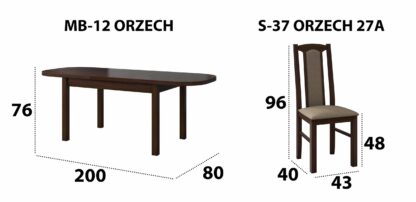 Set masa extensibila 160x200cm cu 4 scaune tapitate, MB-12 Venus1 si S-37 Boss7 30B, Nuc, Lemn masiv de fag, Stofa - imagine 7