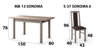 Set masa extensibila 120x150cm cu 6 scaune tapitate, MB-13 Max5 si S-37 Boss7 S6, sonoma, lemn masiv de fag, stofa - imagine 6