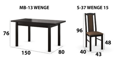 Set masa extensibila 120x150cm cu 6 scaune tapitate, MB-13 Max5 si S-37 Boss7 W15, wenge, lemn masiv, stofa - imagine 6