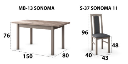 Set masa extensibila 120x150cm cu 4 scaune tapitate, MB-13 Max5 si S-37 Boss7 S11, sonoma, lemn masiv de fag, stofa - imagine 7