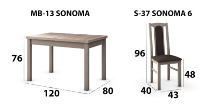 Set masa extensibila 120x150cm cu 6 scaune tapitate, MB-13 Max5 si S-37 Boss7 S6, sonoma, lemn masiv de fag, stofa - imagine 7