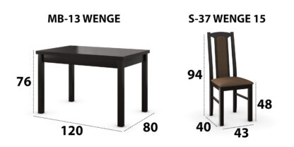 Set masa extensibila 120x150cm cu 6 scaune tapitate, MB-13 Max5 si S-37 Boss7 W15, wenge, lemn masiv, stofa - imagine 7