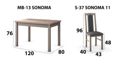 Set masa extensibila 120x150cm cu 4 scaune tapitate, MB-13 Max5 si S-37 Boss7 S11, sonoma, lemn masiv de fag, stofa - imagine 6