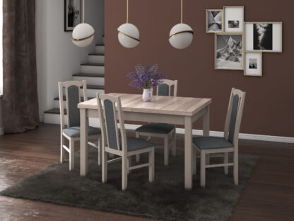 Set masa extensibila 120x150cm cu 4 scaune tapitate, MB-13 Max5 si S-37 Boss7 S11, sonoma, lemn masiv de fag, stofa