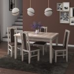 Set masa extensibila 120x150cm cu 4 scaune tapitate, MB-13 Max5 si S-37 Boss7 S6, sonoma, lemn masiv de fag, stofa