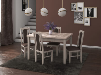 Set masa extensibila 120x150cm cu 4 scaune tapitate, MB-13 Max5 si S-37 Boss7 S6, sonoma, lemn masiv de fag, stofa