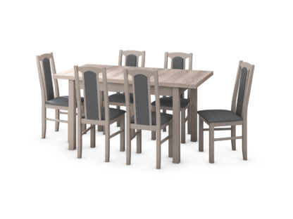Set masa extensibila 120x150cm cu 6 scaune tapitate, MB-13 Max5 si S-37 Boss7 S11, sonoma, lemn masiv de fag, stofa - imagine 2