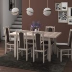 Set masa extensibila 120x150cm cu 6 scaune tapitate, MB-13 Max5 si S-37 Boss7 S6, sonoma, lemn masiv de fag, stofa