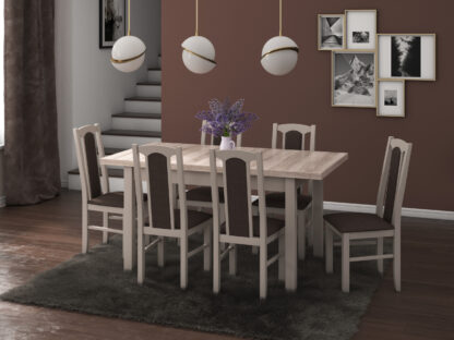 Set masa extensibila 120x150cm cu 6 scaune tapitate, MB-13 Max5 si S-37 Boss7 S6, sonoma, lemn masiv de fag, stofa