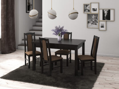 Set masa extensibila 120x150cm cu 4 scaune tapitate, MB-13 Max5 si S-37 Boss7 W15, wenge, lemn masiv, stofa