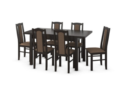 Set masa extensibila 120x150cm cu 6 scaune tapitate, MB-13 Max5 si S-37 Boss7 W15, wenge, lemn masiv, stofa - imagine 2