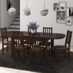 Set masa extensibila 160x200cm cu 6 scaune tapitate, MB-12 Venus1 si S-38 Boss4 O15, nuc, lemn masiv de fag, stofa