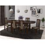 Set masa extensibila 160x200cm cu 6 scaune tapitate, MB-12 Venus1 si S-37 Boss7 30B, Nuc, Lemn masiv de fag, Stofa