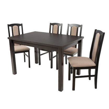 Set masa extensibila 120x150cm cu 4 scaune tapitate, MB-13 Max5 si S-37 Boss7 30B, Wenge, Lemn masiv, Stofa