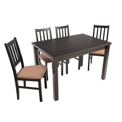 Set masa extensibila 120x150cm cu 4 scaune tapitate, MB-13 Max5 si S-38 Boss4 W15, wenge, lemn masiv, stofa