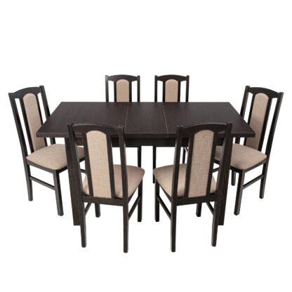 Set masa extensibila 120x150cm cu 6 scaune tapitate, MB-13 Max5 si S-37 Boss7 30B, Wenge, Lemn masiv, Stofa - imagine 2