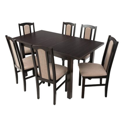 Set masa extensibila 120x150cm cu 6 scaune tapitate, MB-13 Max5 si S-37 Boss7 30B, Wenge, Lemn masiv, Stofa