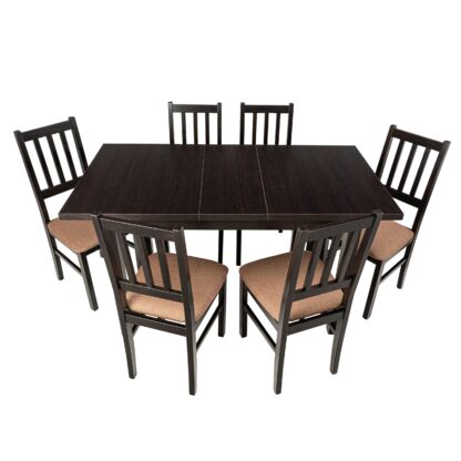 Set masa extensibila 120x150cm cu 6 scaune tapitate, MB-13 Max5 si S-38 Boss4 W15, wenge, lemn masiv, stofa - imagine 2