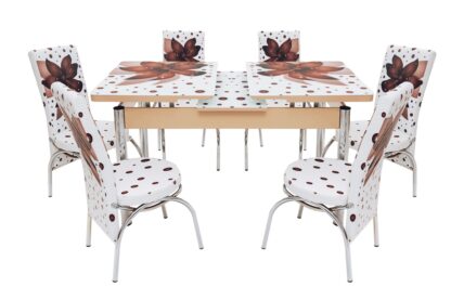 Set masa mercan cu 6 scaune , crini maro - imagine 10