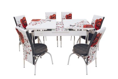 Set masa mercan cu 6 scaune , trandafiri rosii - imagine 10