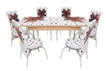 Set masa mercan cu 6 scaune , crini maro - imagine 9