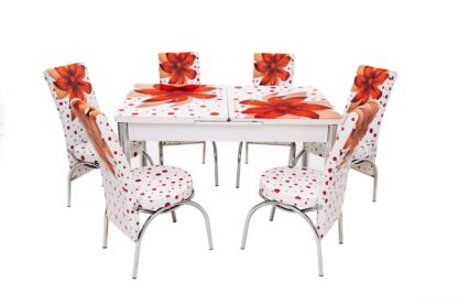Set masa mercan cu 6 scaune , crini rosii - imagine 9
