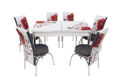 Set masa mercan cu 6 scaune , trandafiri rosii - imagine 9