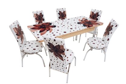 Set masa mercan cu 6 scaune , crini maro - imagine 8