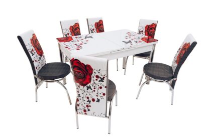 Set masa mercan cu 6 scaune , trandafiri rosii - imagine 8