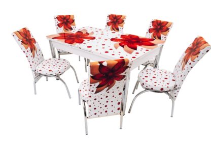 Set masa mercan cu 6 scaune , crini rosii - imagine 7