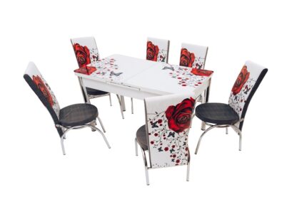 Set masa mercan cu 6 scaune , trandafiri rosii - imagine 7