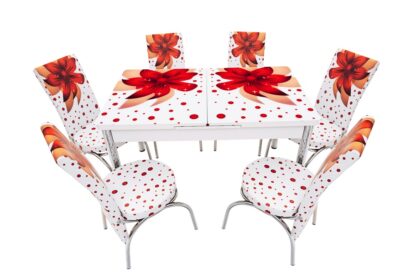 Set masa mercan cu 6 scaune , crini rosii - imagine 6