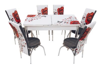 Set masa mercan cu 6 scaune , trandafiri rosii - imagine 6