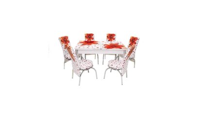 Set masa mercan cu 6 scaune , crini rosii