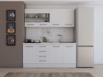 Bucatarie Alfa cu vitrina, 180x210x60 cm, alb