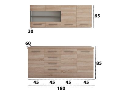 Bucatarie Alfa cu vitrina, 180x210x60 cm, sonoma - imagine 4