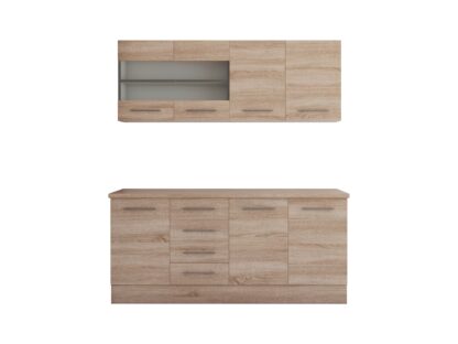 Bucatarie Alfa cu vitrina, 180x210x60 cm, sonoma - imagine 2