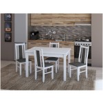 Set masa extensibila 120x150cm cu 4 scaune tapitate, MB-13 Max5 si S-38 Boss14 B24Z, alb, lemn masiv de fag, stofa