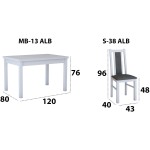 Set masa extensibila 120x150cm cu 4 scaune tapitate, MB-13 Max5 si S-38 Boss14 B24Z, alb, lemn masiv de fag, stofa - imagine 8