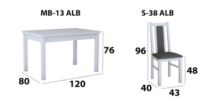 Set masa extensibila 120x150cm cu 4 scaune tapitate, MB-13 Max5 si S-38 Boss14 B24Z, alb, lemn masiv de fag, stofa - imagine 8