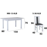 Set masa extensibila 120x150cm cu 4 scaune tapitate, MB-13 Max5 si S-38 Boss14 B24Z, alb, lemn masiv de fag, stofa - imagine 9