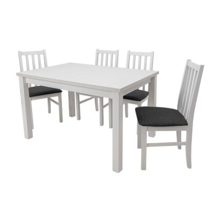 Set masa extensibila 120x150cm cu 4 scaune tapitate, MB-13 Max5 si S-38 Boss10 B11, alb, lemn masiv de fag, stofa - imagine 2