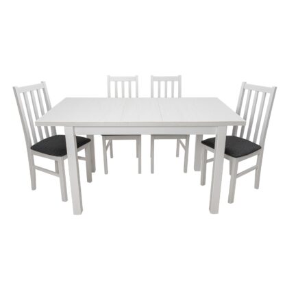 Set masa extensibila 120x150cm cu 4 scaune tapitate, MB-13 Max5 si S-38 Boss10 B11, alb, lemn masiv de fag, stofa - imagine 3